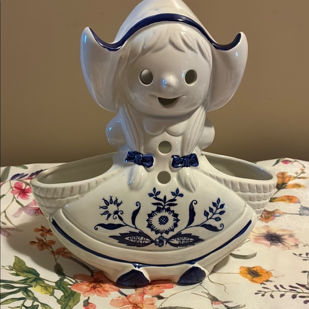 Whimsical Blue and White Dutch Girl Vase
